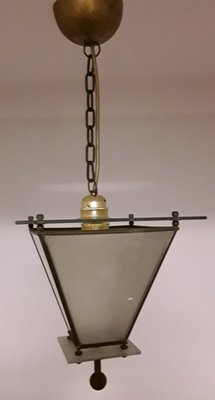 Ceiling Lamp in Frosted Glass with Brass Frame, 1920s-HOI-832816