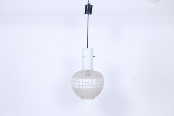 Ceiling Lamp in White and Sandblasted Glass, 1950s-XSG-770608