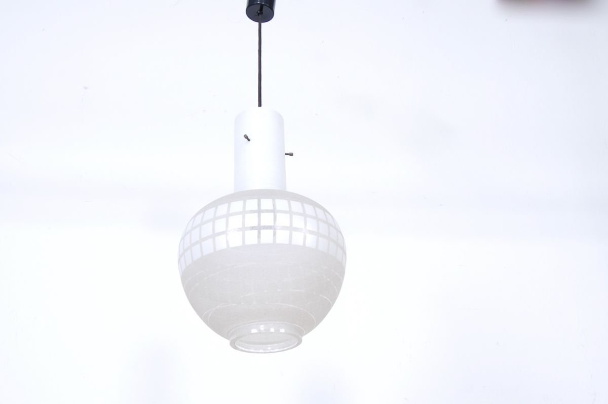 Ceiling Lamp in White and Sandblasted Glass, 1950s