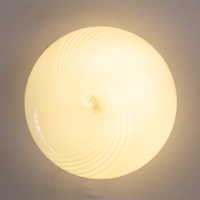 Ceiling Lamp in White Milk Murano Glass with Spiral Pattern, Italy, 1980s-MPO-1259590