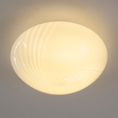 Ceiling Lamp in White Milk Murano Glass with Spiral Pattern, Italy, 1980s-MPO-1259585