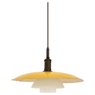 Ceiling Lamp in Yellow Metal, Brass and Opaline Glass attributed to Poul Henningsen, 1930s-SC-1813923