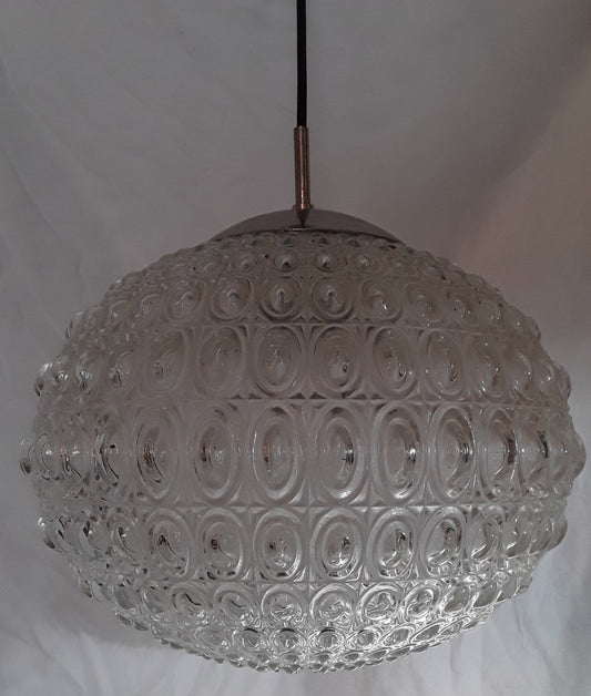 Ceiling Lamp with Clear Relief Glass Screen with Honeycomb Structure, 1970s