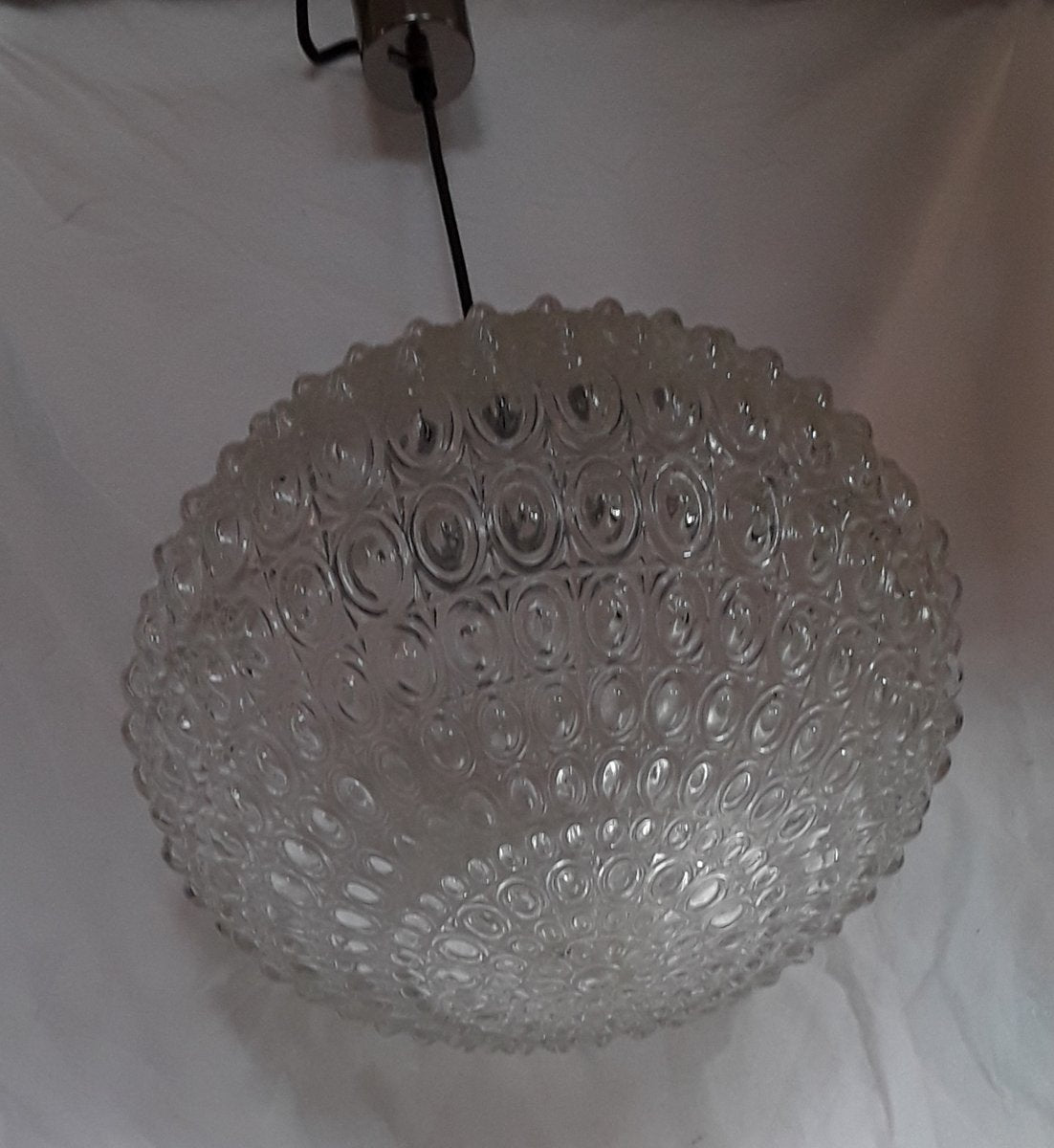 Ceiling Lamp with Clear Relief Glass Screen with Honeycomb Structure, 1970s