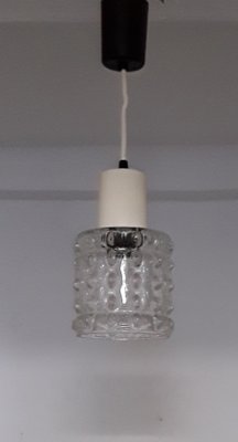 Ceiling Lamp with Clear Relief Pressed Glass Shade, Cream Plastic Mount and Black Plastic Canopy, 1970s-HOI-1089825