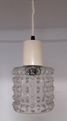 Ceiling Lamp with Clear Relief Pressed Glass Shade, Cream Plastic Mount and Black Plastic Canopy, 1970s-HOI-1089825