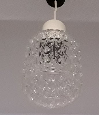 Ceiling Lamp with Clear Relief Pressed Glass Shade, Cream Plastic Mount and Black Plastic Canopy, 1970s-HOI-1089825