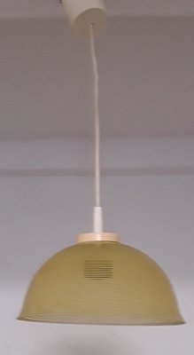 Ceiling Lamp with Cream Plastic Mount & Yellow Patterned Glass Shade from ARO, 1960s-HOI-1067569