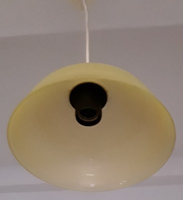 Ceiling Lamp with Cream Plastic Mount & Yellow Patterned Glass Shade from ARO, 1960s-HOI-1067569