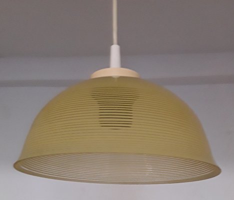 Ceiling Lamp with Cream Plastic Mount & Yellow Patterned Glass Shade from ARO, 1960s-HOI-1067569