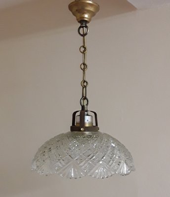 Ceiling Lamp with Curved Clear Relief Glass Shade & Brass Mount, 1910s-HOI-1408825