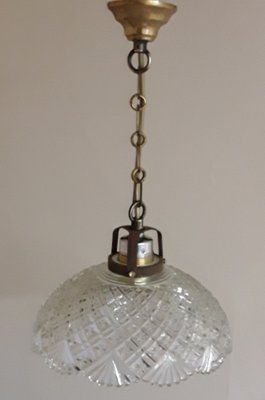 Ceiling Lamp with Curved Clear Relief Glass Shade & Brass Mount, 1910s-HOI-1408825