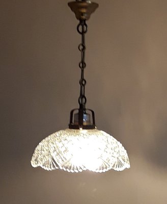 Ceiling Lamp with Curved Clear Relief Glass Shade & Brass Mount, 1910s-HOI-1408825