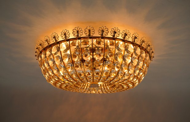 Ceiling Lamp with Glass Stones and Flowers Brass Frame from Vereinigte Werkstätten, Germany, 1960s-KQB-1757785