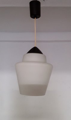 Ceiling Lamp with Opaque White Glass Shade & Black Plastic Mount, 1960s-HOI-1275070