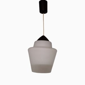 Ceiling Lamp with Opaque White Glass Shade & Black Plastic Mount, 1960s-HOI-1275070