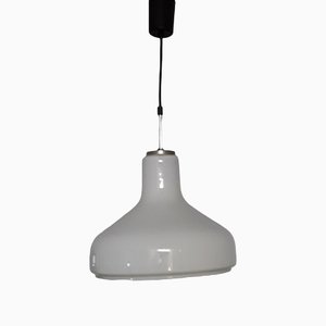 Ceiling Lamp with Opaque White Glass Shade, Chrome-Plated Metal Mounting & Black Cable and Canopy, 1960s-HOI-1279470