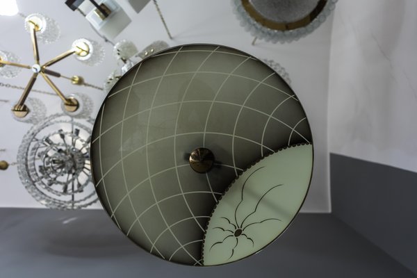 Ceiling Lamp with Original Painted Glass Shade, 1960s-SPD-859703