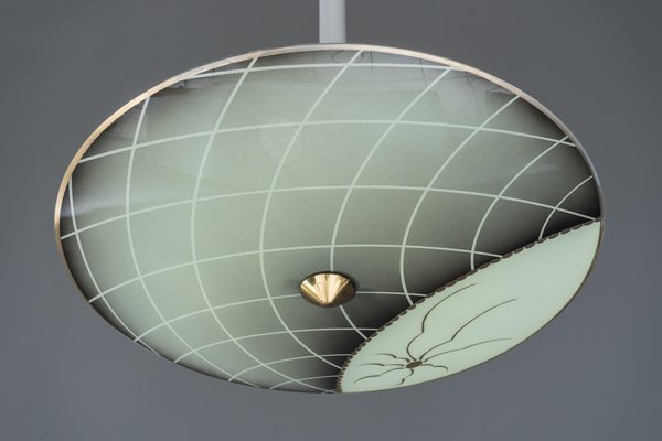 Ceiling Lamp with Original Painted Glass Shade, 1960s-SPD-859703