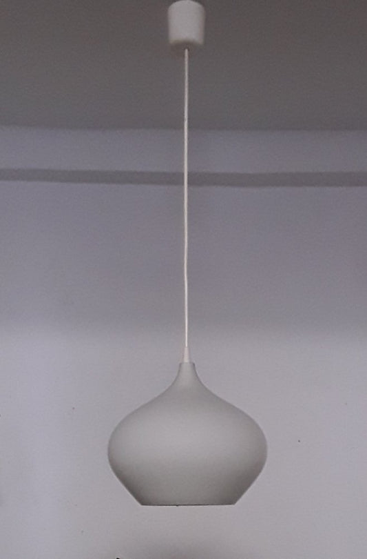 Ceiling Lamp with Pear-Shaped White Opaque Glass Shade & White Plastic Mount, 1980s