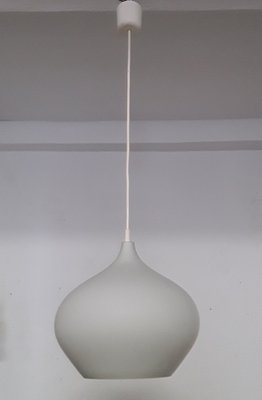 Ceiling Lamp with Pear-Shaped White Opaque Glass Shade & White Plastic Mount, 1980s-HOI-1275077