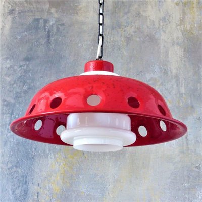 Ceiling Lamp with Red Enamel Overlay, 1960s-WK-722598