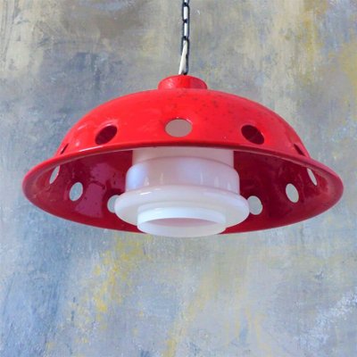 Ceiling Lamp with Red Enamel Overlay, 1960s-WK-722598