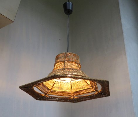 Ceiling Lamp with Sisal Covered Lampshade, 1960s-EY-796696