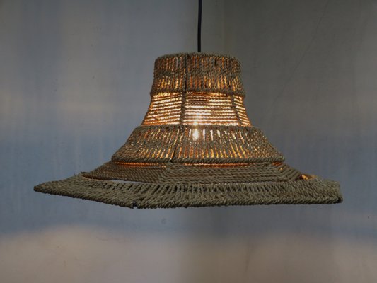 Ceiling Lamp with Sisal Covered Lampshade, 1960s-EY-796696