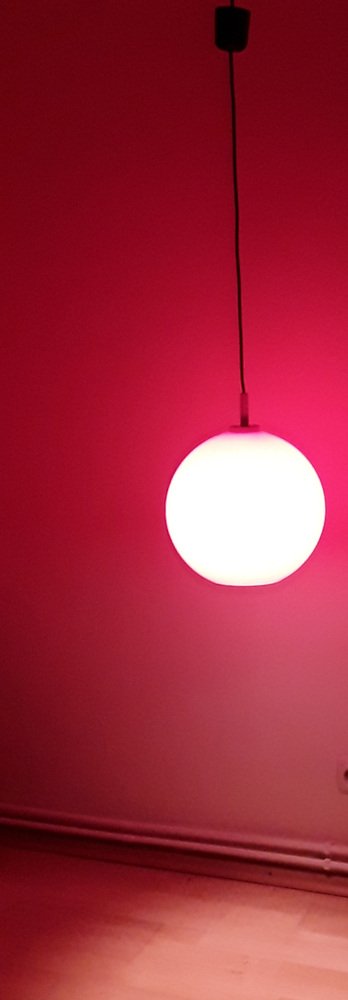 Ceiling Lamp with Spherical Red Glass Shade, 1970s