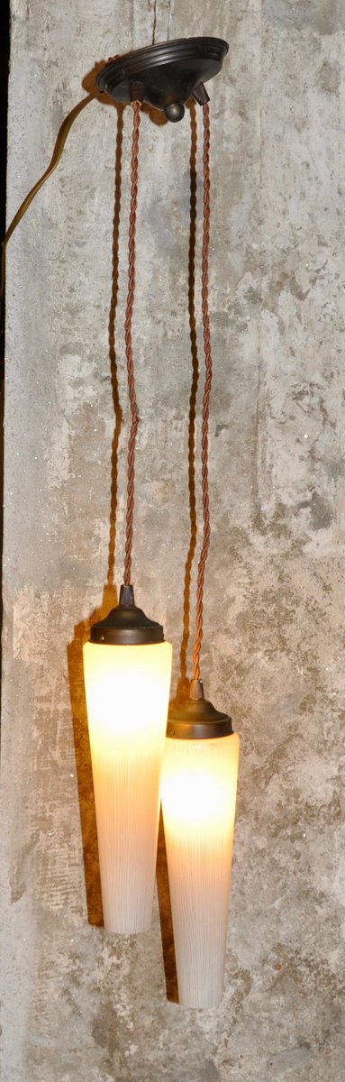 Ceiling Lamp with Two Cone-Shaped Lampshades, 1950s