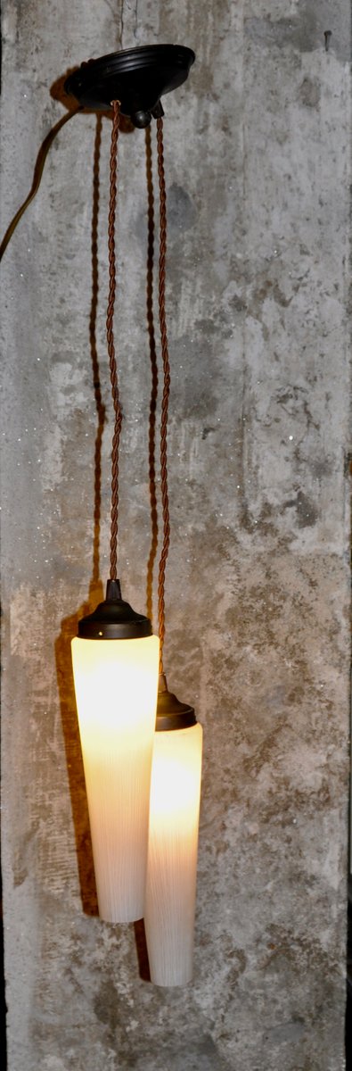 Ceiling Lamp with Two Cone-Shaped Lampshades, 1950s