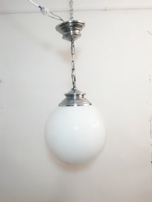 Ceiling Lamp with White Opal Glass Lampshade, 1970s-RGF-698849