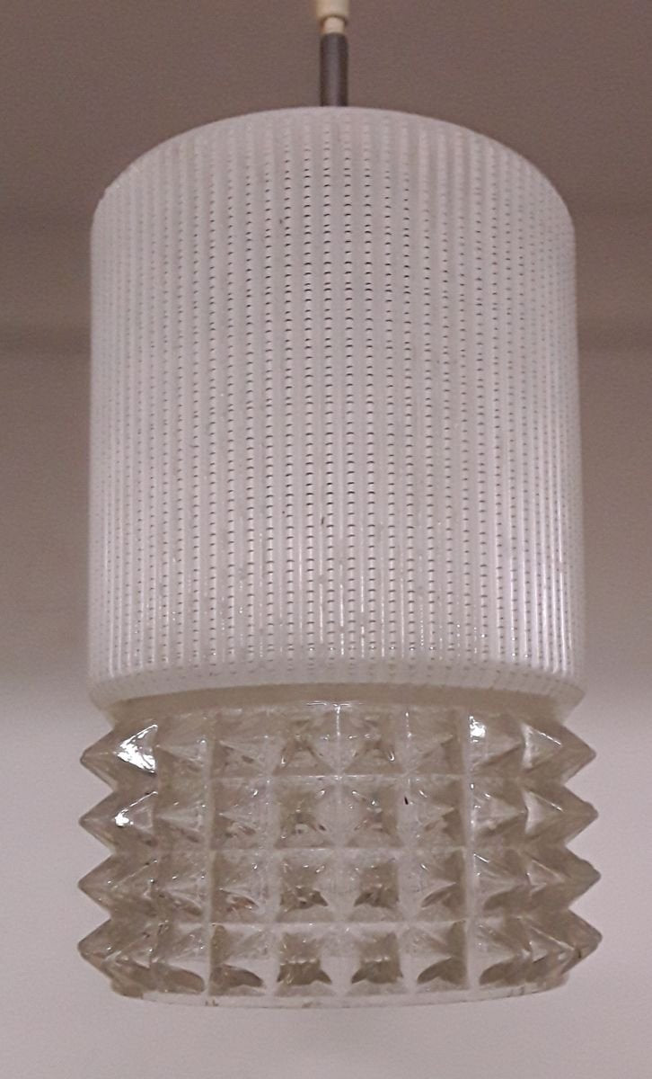 Ceiling Lamp with White Painted Relief Shade, 1970s