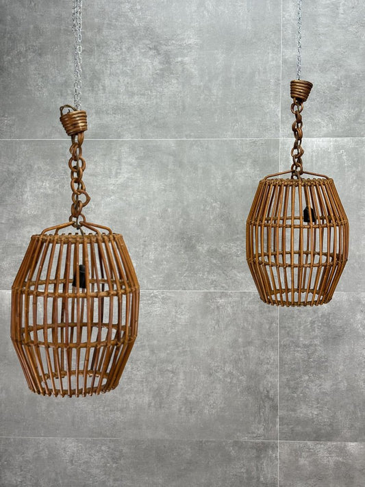 Ceiling Lamps in Wicker, 1950s, Set of 2