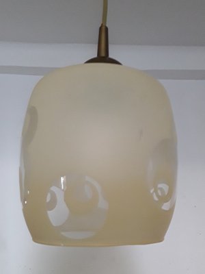 Ceiling Light in Beige Glass & Gold-Colored Plastic, 1980s-HOI-1276804