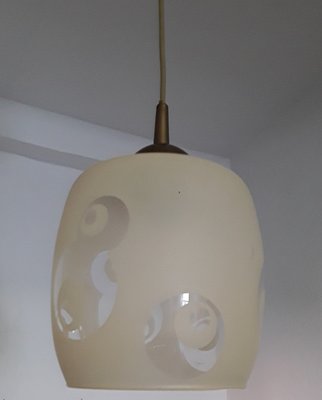 Ceiling Light in Beige Glass & Gold-Colored Plastic, 1980s-HOI-1276804