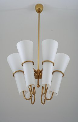 Ceiling Light in Brass and Opaline Glass attributed to Hans-Agne Jakobsson, 1950s-FM-1728481