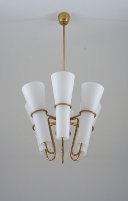 Ceiling Light in Brass and Opaline Glass attributed to Hans-Agne Jakobsson, 1950s-FM-1728481