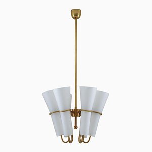 Ceiling Light in Brass and Opaline Glass attributed to Hans-Agne Jakobsson, 1950s-FM-1728481