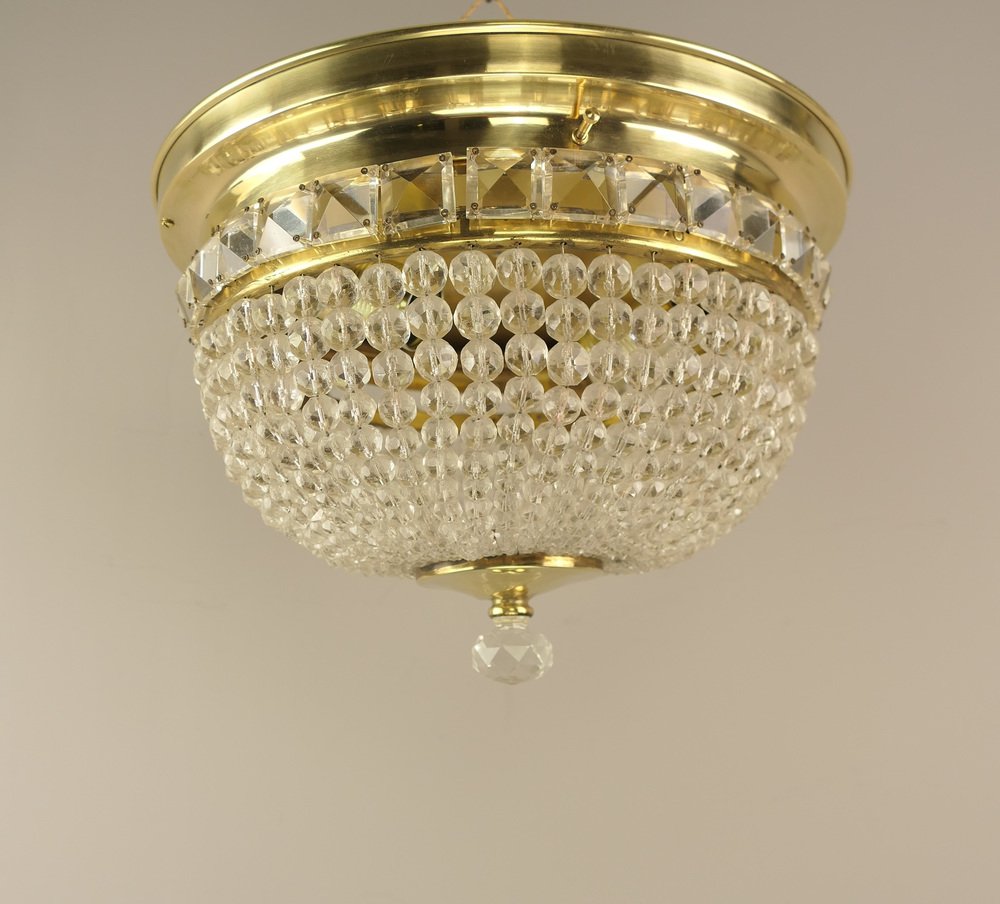 Ceiling Light in Brass with Glass Beads from Bakalowits & Söhne, 1950s