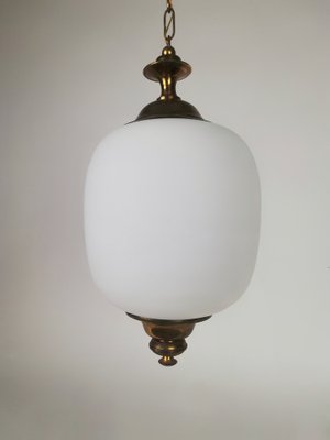 Ceiling Light in White Opaline and Brass, Italy, 1950s-UIW-1454007