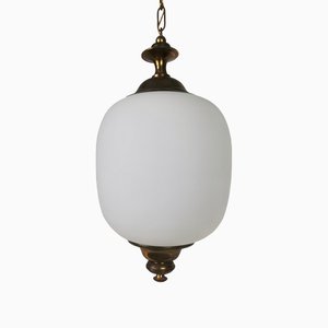 Ceiling Light in White Opaline and Brass, Italy, 1950s-UIW-1454007