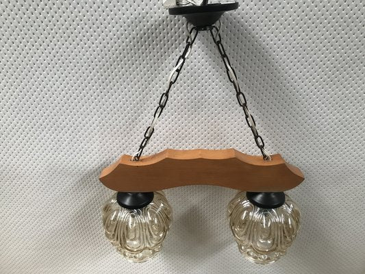 Ceiling Light in Wood and Glass, 1970s-WQQ-1780553