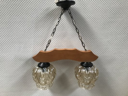 Ceiling Light in Wood and Glass, 1970s-WQQ-1780553