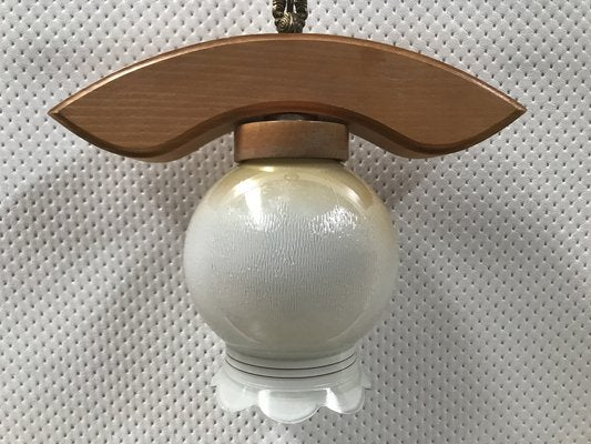 Ceiling Light in Wood and Glass, 1970s-WQQ-1780558