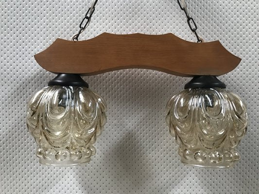 Ceiling Light in Wood and Glass, 1970s-WQQ-1780553