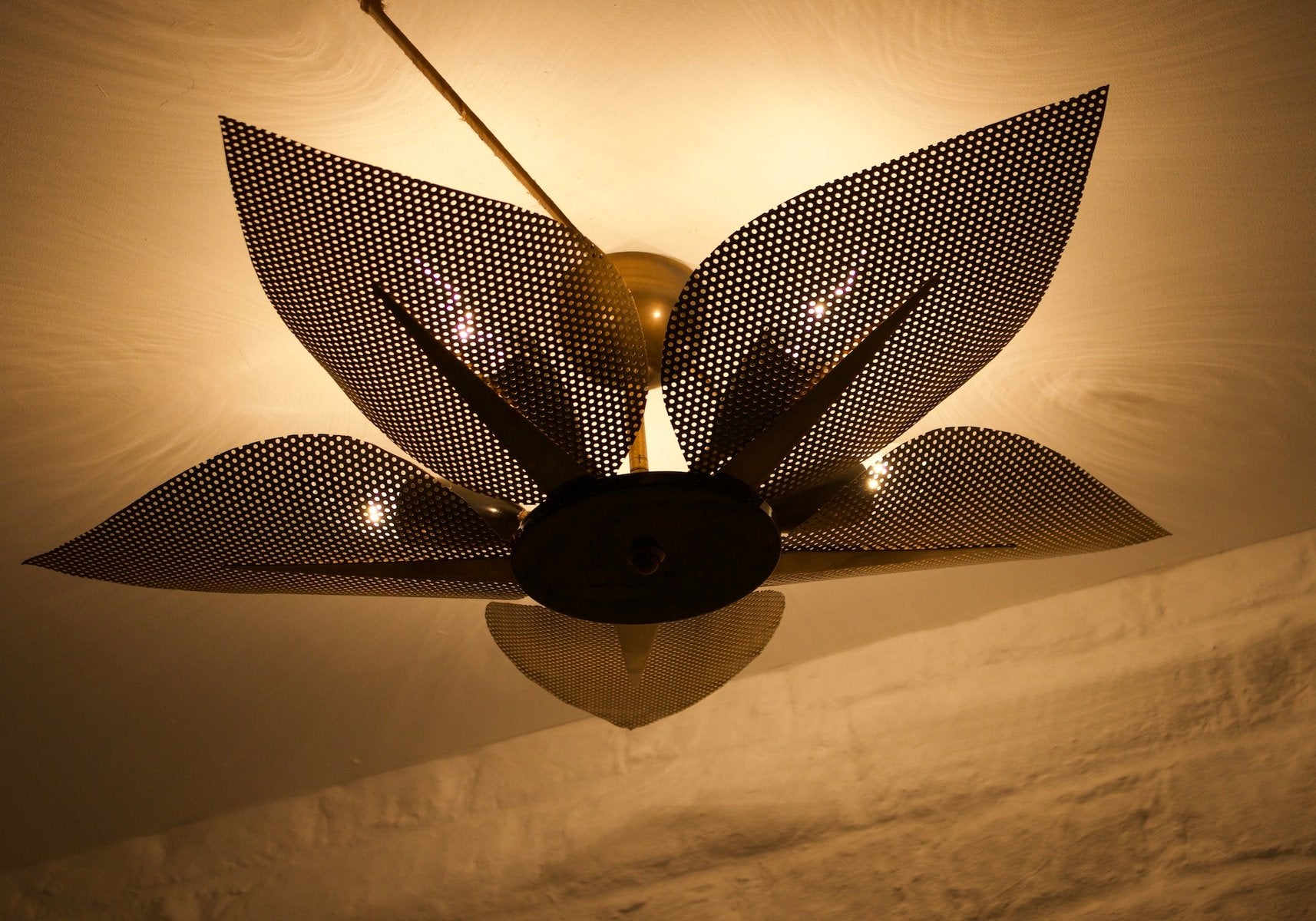 Ceiling Light with Perforated Brass Petals, 1970s