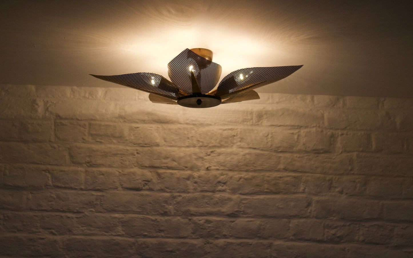 Ceiling Light with Perforated Brass Petals, 1970s