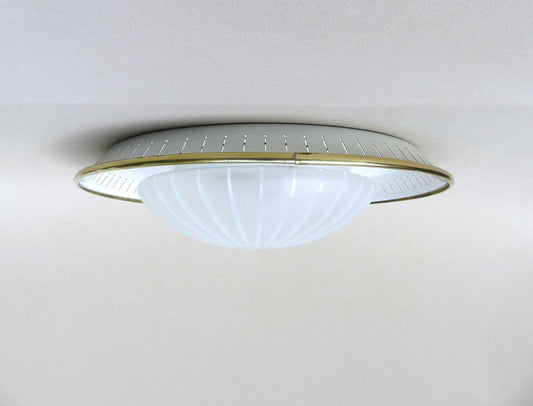 Ceiling or Wall Light in Satin Glass, Metal & Brass from Hillebrand, 1950s